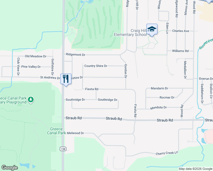 map of restaurants, bars, coffee shops, grocery stores, and more near 302 Fiesta Rd in Rochester