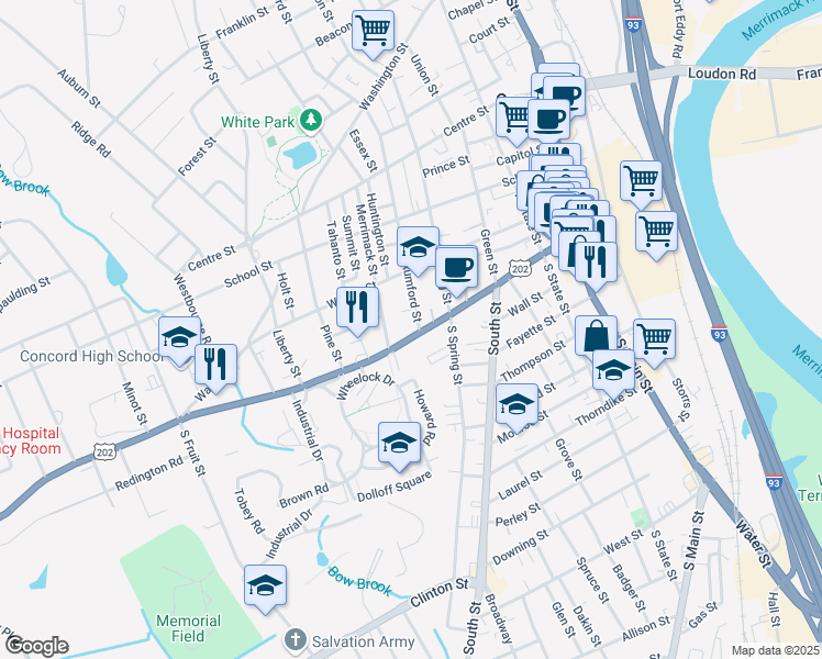 map of restaurants, bars, coffee shops, grocery stores, and more near 80 Pleasant Street in Concord