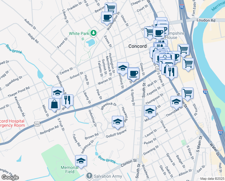 map of restaurants, bars, coffee shops, grocery stores, and more near 3 Orchard Street in Concord