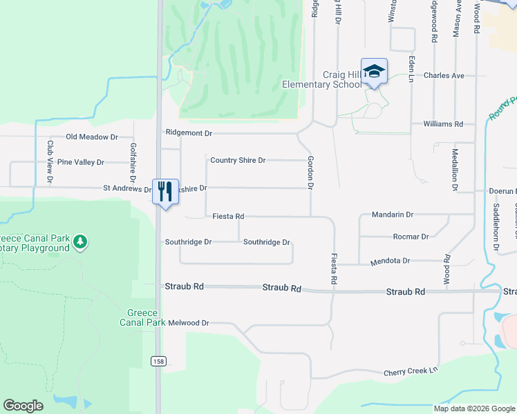 map of restaurants, bars, coffee shops, grocery stores, and more near 302 Fiesta Road in Rochester