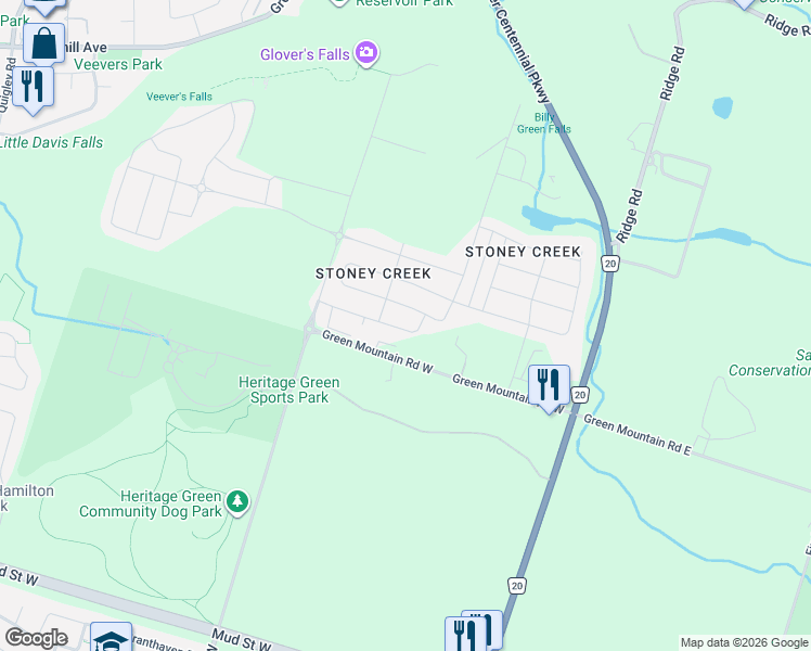 map of restaurants, bars, coffee shops, grocery stores, and more near 62 Bradshaw Drive in Hamilton