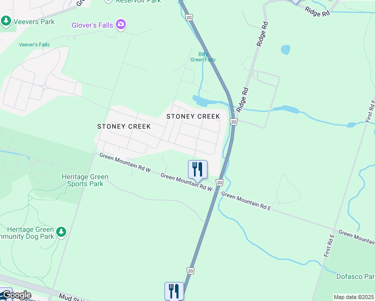 map of restaurants, bars, coffee shops, grocery stores, and more near 68 Crafter Crescent in Hamilton