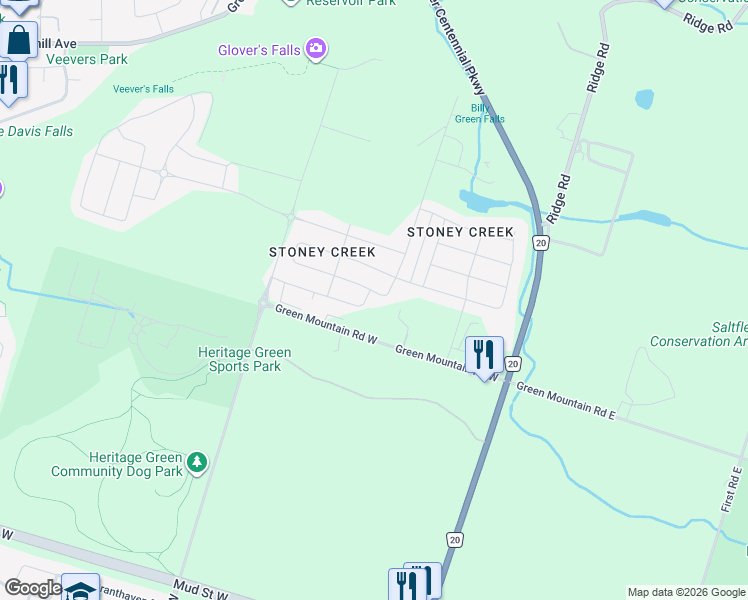 map of restaurants, bars, coffee shops, grocery stores, and more near 62 Bradshaw Drive in Hamilton
