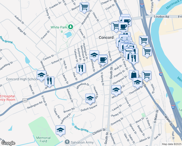 map of restaurants, bars, coffee shops, grocery stores, and more near 82 Pleasant Street in Concord
