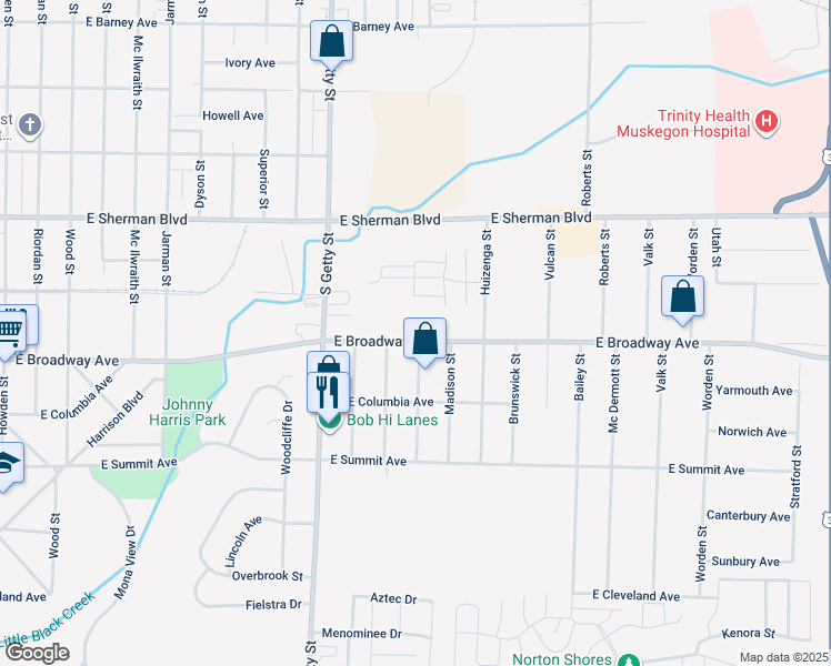 map of restaurants, bars, coffee shops, grocery stores, and more near 950 East Broadway Avenue in Norton Shores