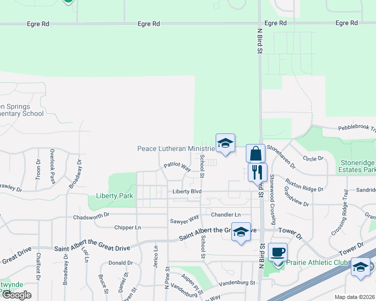 map of restaurants, bars, coffee shops, grocery stores, and more near 1384 Bunker Hill Drive in Sun Prairie