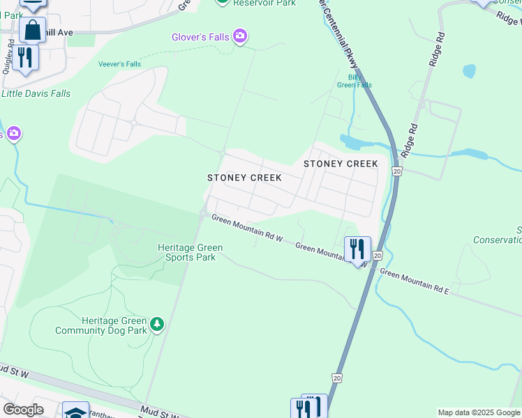 map of restaurants, bars, coffee shops, grocery stores, and more near 88 Scarletwood Street in Hamilton