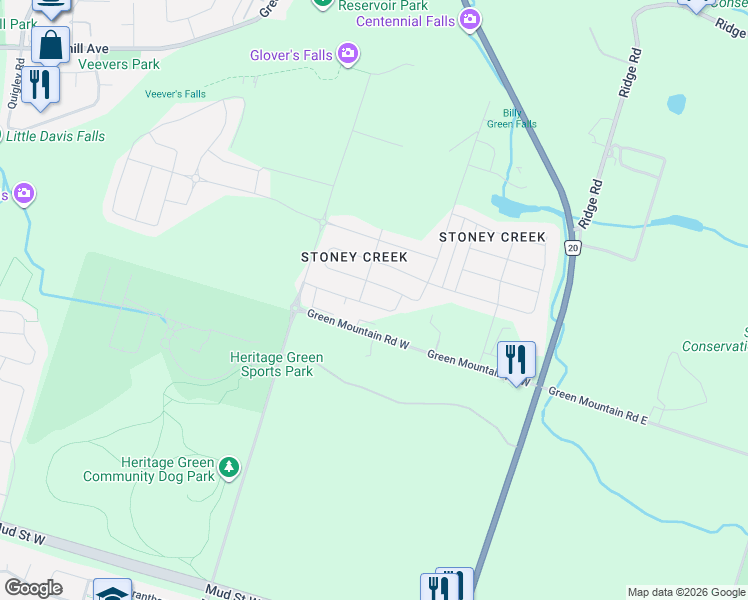 map of restaurants, bars, coffee shops, grocery stores, and more near 80 Scarletwood Street in Hamilton