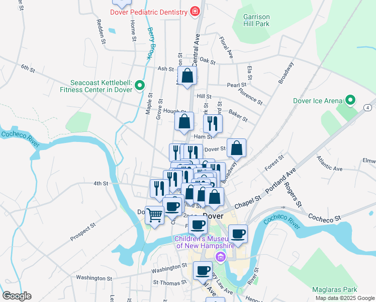 map of restaurants, bars, coffee shops, grocery stores, and more near in Dover