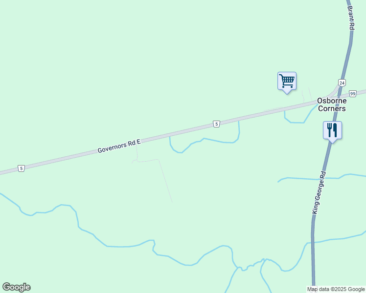 map of restaurants, bars, coffee shops, grocery stores, and more near 452 Governor's Road in Brant