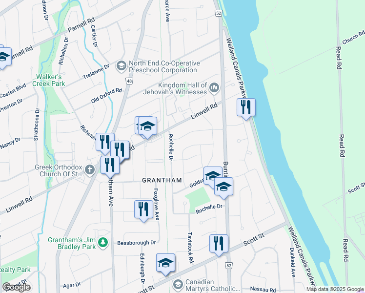 map of restaurants, bars, coffee shops, grocery stores, and more near in St. Catharines