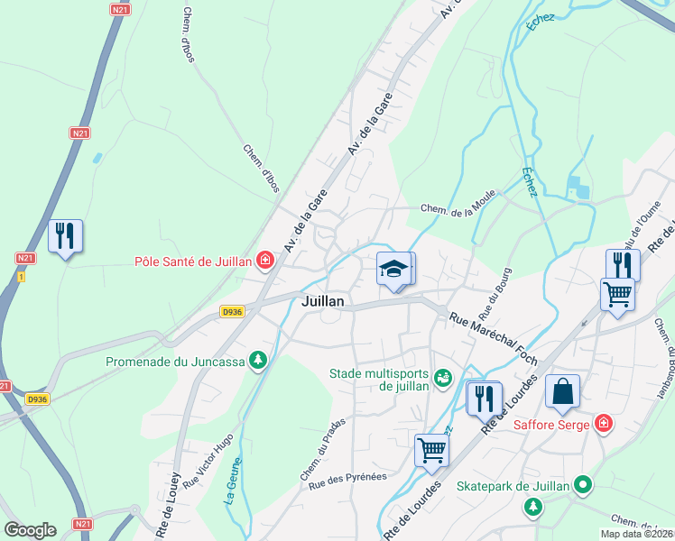 map of restaurants, bars, coffee shops, grocery stores, and more near in Juillan