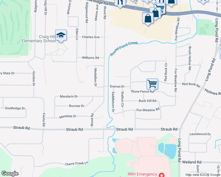 map of restaurants, bars, coffee shops, grocery stores, and more near 428 Wood Road in Rochester