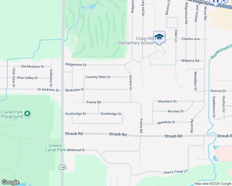 map of restaurants, bars, coffee shops, grocery stores, and more near 254 Fiesta Road in Rochester