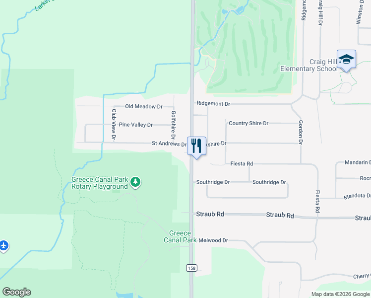 map of restaurants, bars, coffee shops, grocery stores, and more near 187 Elmgrove Road in Rochester