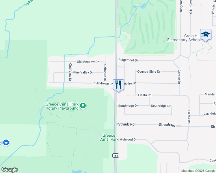 map of restaurants, bars, coffee shops, grocery stores, and more near 187 Elmgrove Road in Rochester