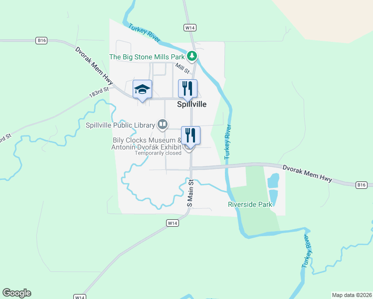 map of restaurants, bars, coffee shops, grocery stores, and more near 329 S Main St in Calmar