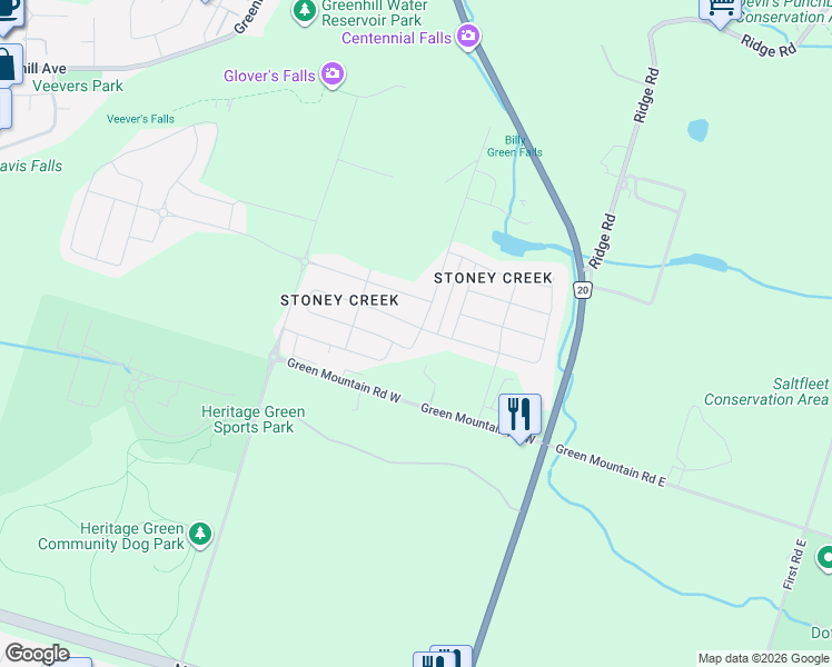 map of restaurants, bars, coffee shops, grocery stores, and more near 65 Prestwick Street in Hamilton