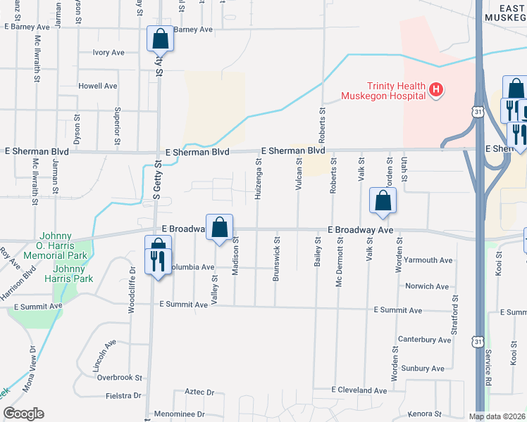 map of restaurants, bars, coffee shops, grocery stores, and more near 2696 Huizenga Street in Norton Shores