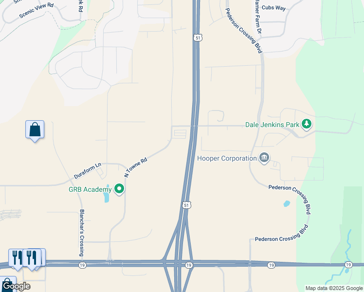 map of restaurants, bars, coffee shops, grocery stores, and more near North Towne Road in Windsor