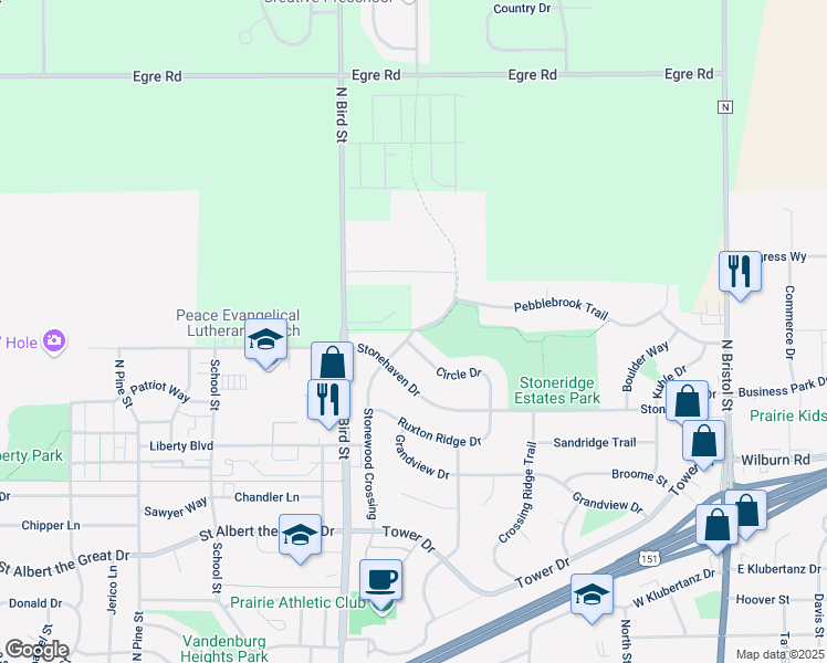 map of restaurants, bars, coffee shops, grocery stores, and more near 3102 Stonewood Crossing in Sun Prairie