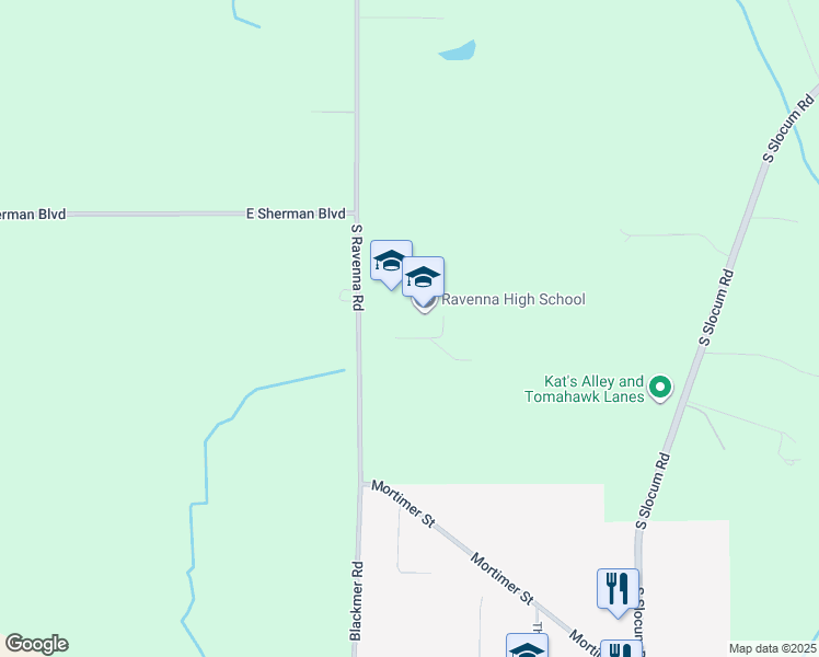 map of restaurants, bars, coffee shops, grocery stores, and more near 2766 South Ravenna Road in Ravenna