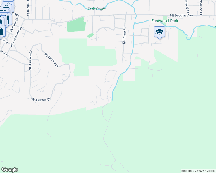 map of restaurants, bars, coffee shops, grocery stores, and more near 25 Southeast Murray Court in Roseburg