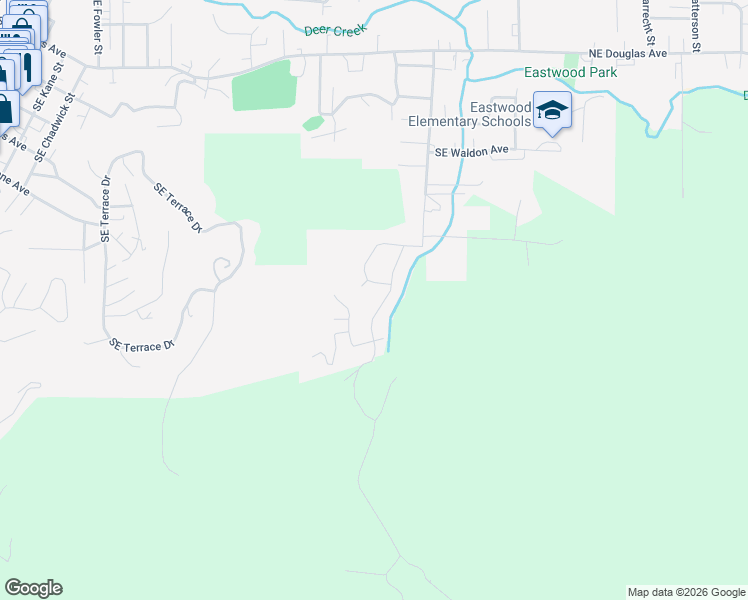 map of restaurants, bars, coffee shops, grocery stores, and more near 25 Southeast Murray Court in Roseburg