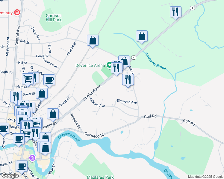 map of restaurants, bars, coffee shops, grocery stores, and more near 28 Magnolia Drive in Dover