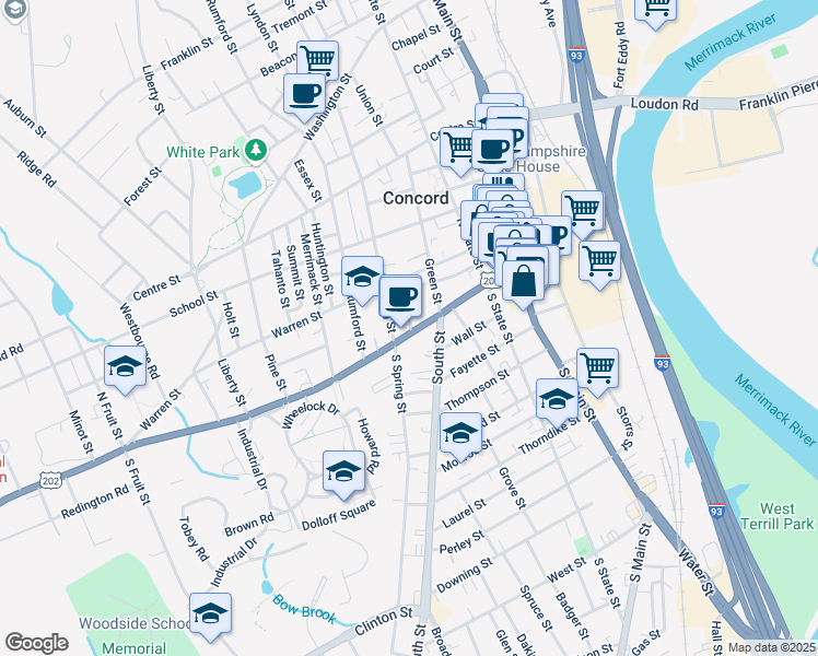 map of restaurants, bars, coffee shops, grocery stores, and more near in Concord