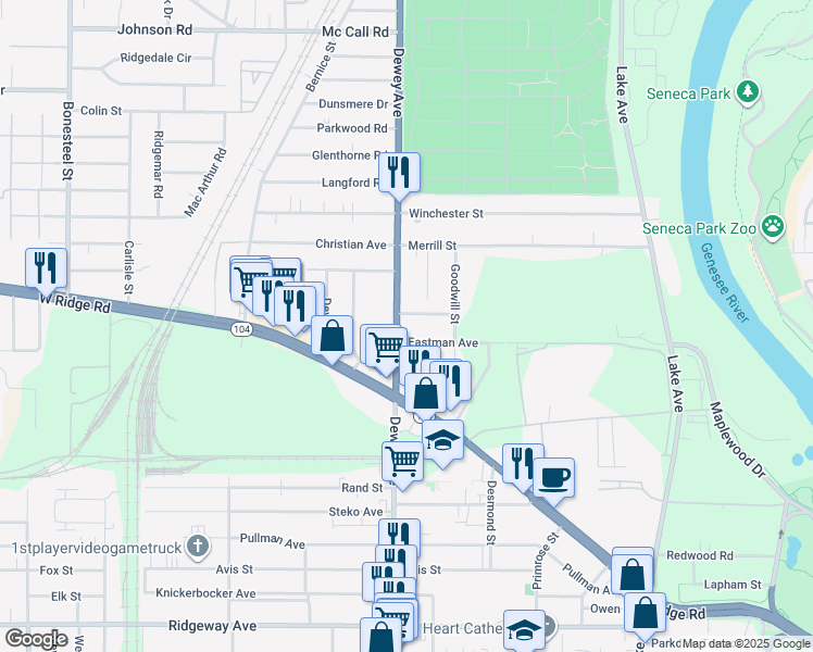 map of restaurants, bars, coffee shops, grocery stores, and more near in Rochester