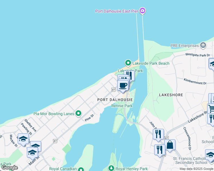 map of restaurants, bars, coffee shops, grocery stores, and more near in St. Catharines