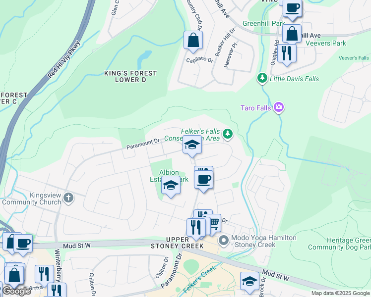 map of restaurants, bars, coffee shops, grocery stores, and more near 2 Audubon Street North in Hamilton
