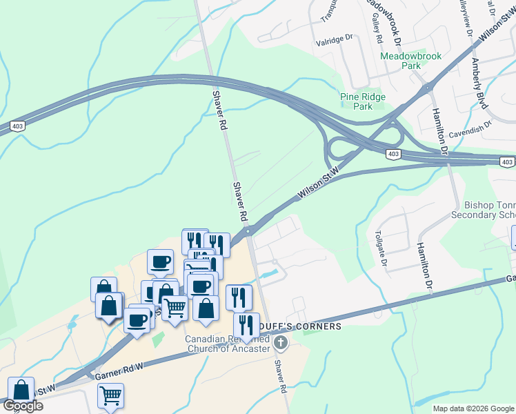 map of restaurants, bars, coffee shops, grocery stores, and more near 31 Cesar Place in Hamilton