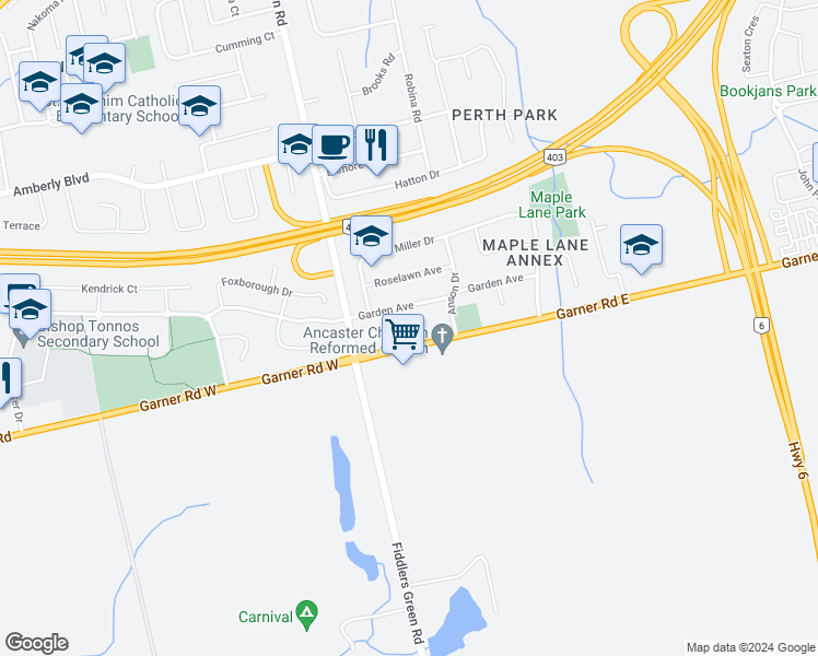 map of restaurants, bars, coffee shops, grocery stores, and more near in Hamilton