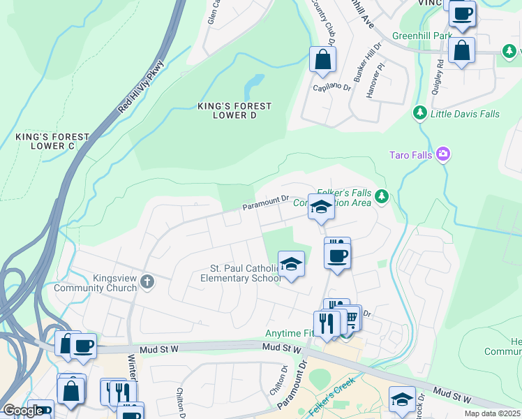 map of restaurants, bars, coffee shops, grocery stores, and more near 1155 Paramount Drive in Hamilton