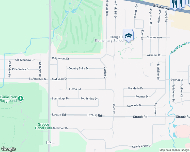 map of restaurants, bars, coffee shops, grocery stores, and more near 280 Berkshire Drive in Rochester