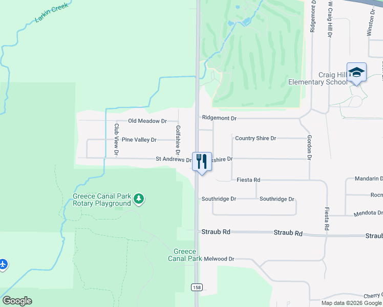 map of restaurants, bars, coffee shops, grocery stores, and more near 28 Golfshire Drive in Rochester
