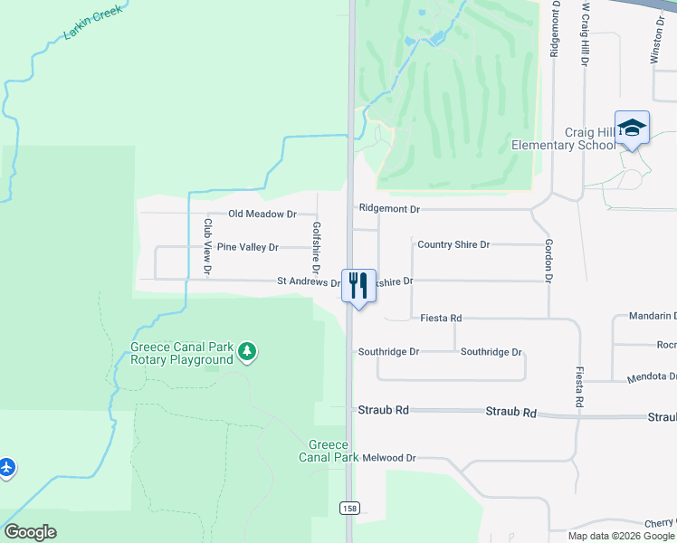 map of restaurants, bars, coffee shops, grocery stores, and more near 28 Golfshire Drive in Rochester