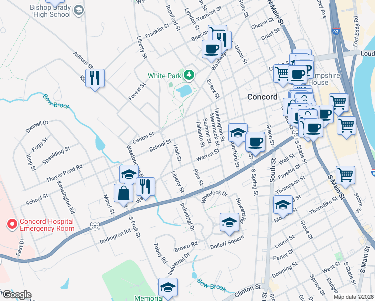 map of restaurants, bars, coffee shops, grocery stores, and more near 5 Tahanto Street in Concord