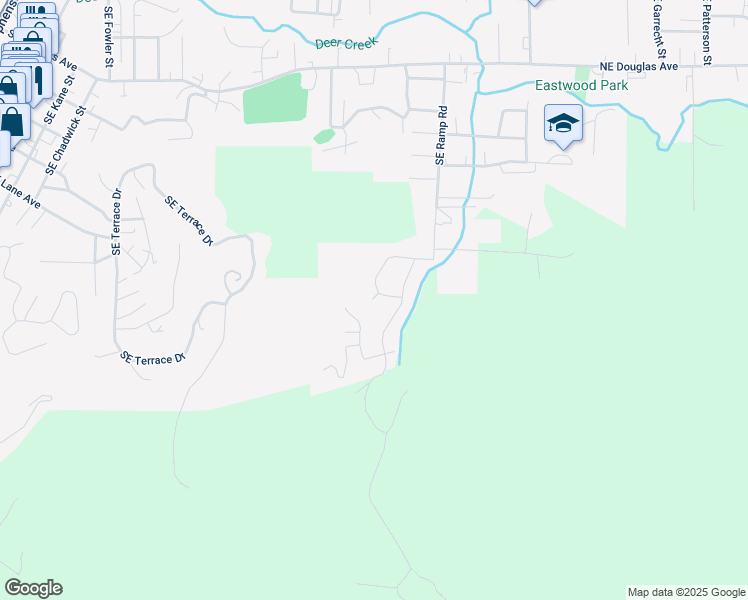 map of restaurants, bars, coffee shops, grocery stores, and more near 25 Southeast Murray Court in Roseburg