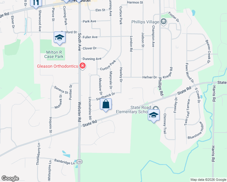 map of restaurants, bars, coffee shops, grocery stores, and more near 30 Maryvale Drive in Webster