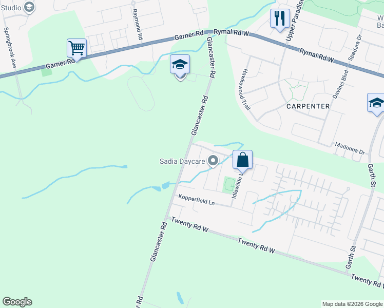 map of restaurants, bars, coffee shops, grocery stores, and more near 253 Glancaster Road in Hamilton