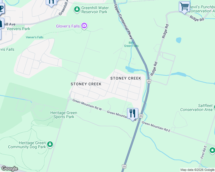 map of restaurants, bars, coffee shops, grocery stores, and more near 112 Bradshaw Drive in Hamilton