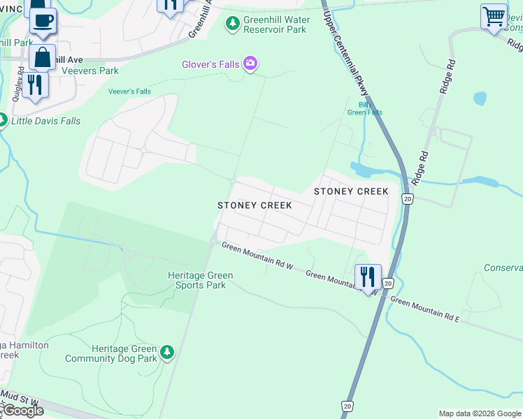 map of restaurants, bars, coffee shops, grocery stores, and more near 131 Pagebrook Crescent in Hamilton