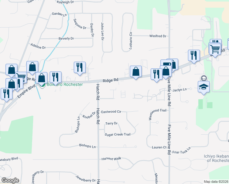 map of restaurants, bars, coffee shops, grocery stores, and more near 729c Cedar Rock Road in Webster