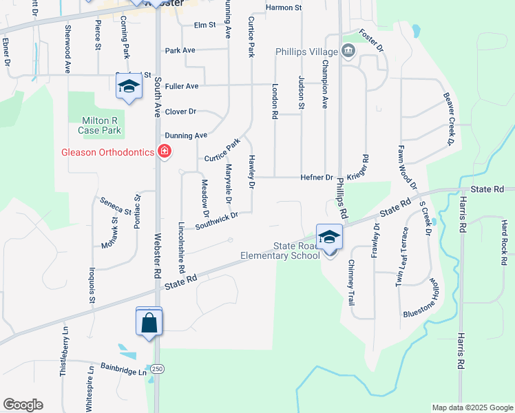 map of restaurants, bars, coffee shops, grocery stores, and more near 38 Hawley Dr in Webster
