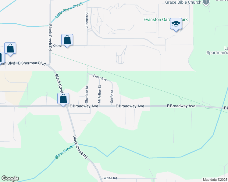 map of restaurants, bars, coffee shops, grocery stores, and more near 2712 Griffin Street in Muskegon