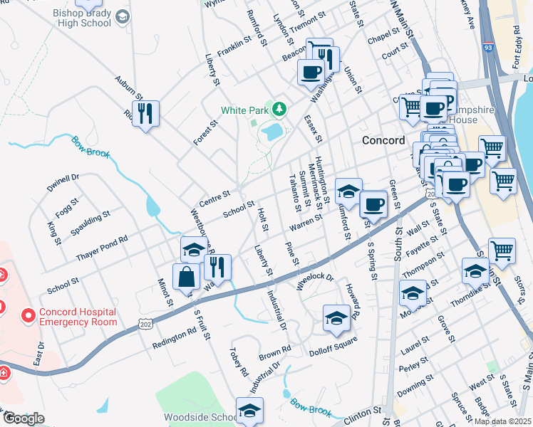 map of restaurants, bars, coffee shops, grocery stores, and more near 14 Holt Street in Concord