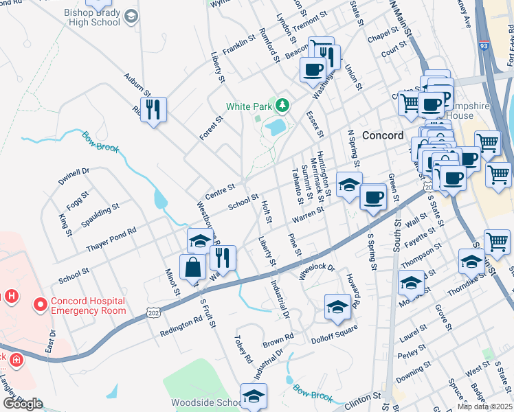 map of restaurants, bars, coffee shops, grocery stores, and more near 14 Holt Street in Concord